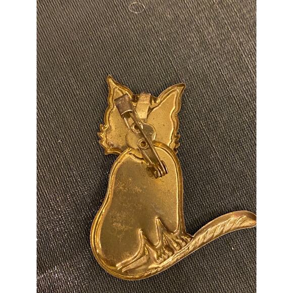 VTG Cat Booch Pin Badge w Moving Head Gold tone aluminum Glitter1.75 in. EUC - Picture 10 of 16
